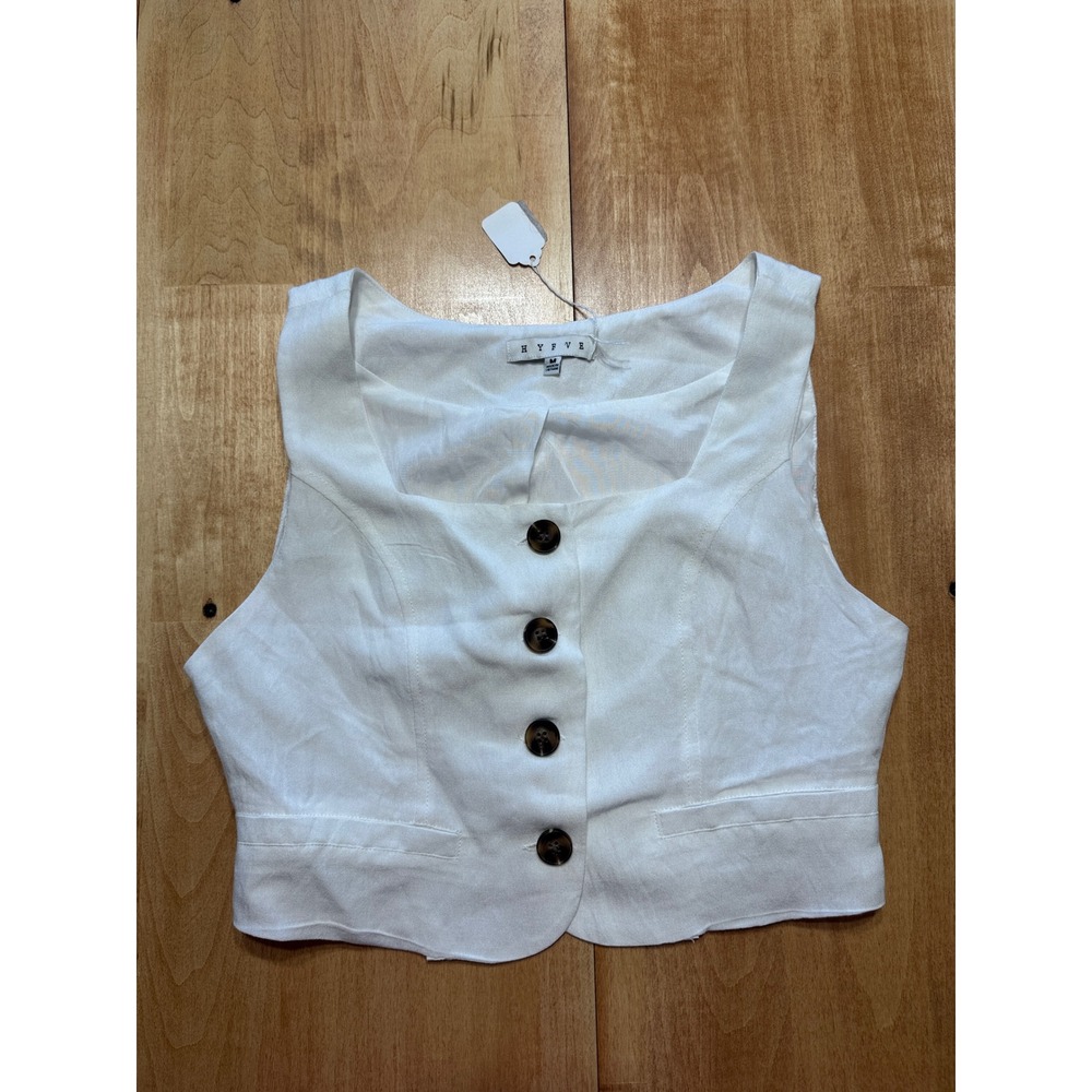 HYFVE Off White Button Up Square Neck Cropped Vest Top Women Size M‎